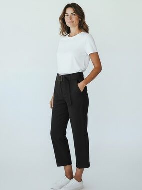 Rachel Zoe Black Linen Blend Belted Cropped Pants Size 8 Casual Minimalist